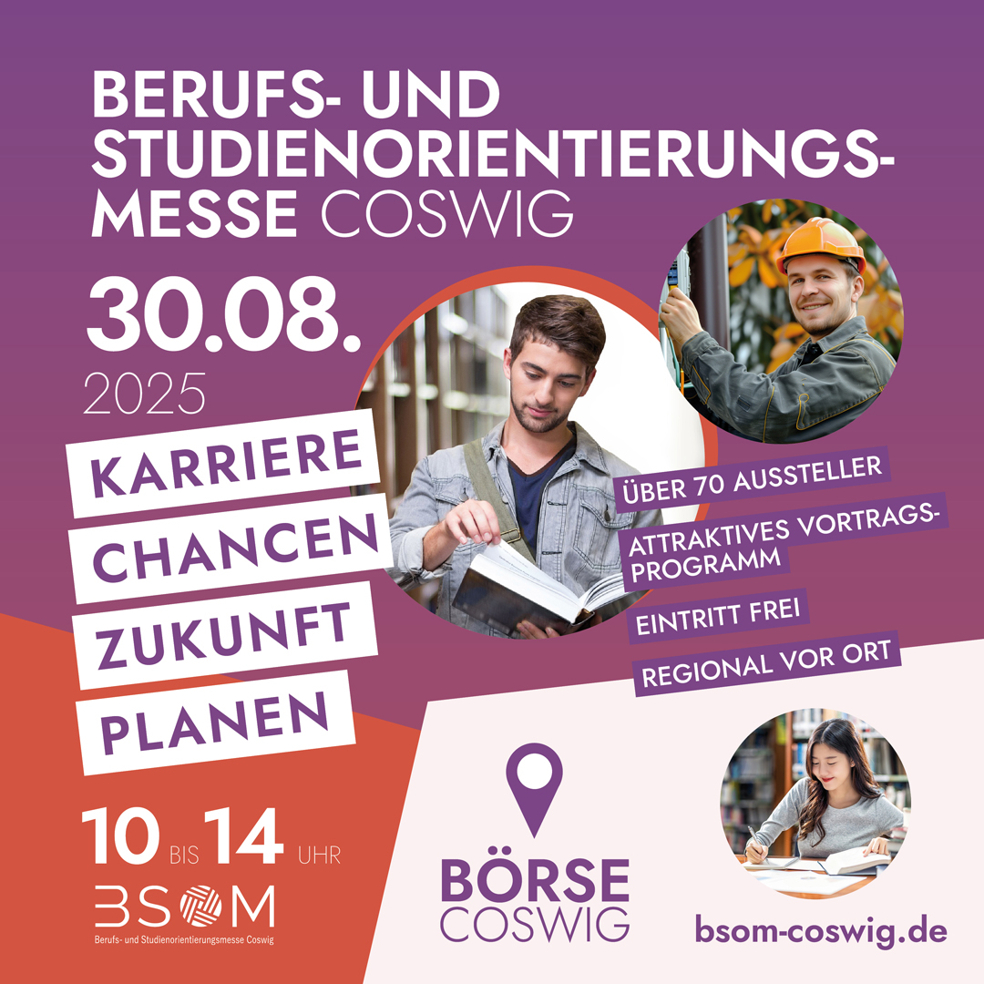 Veranstaltungshinweis auf Berufs- und Studienorientierungsmesse am 30.08.2025 in Coswig