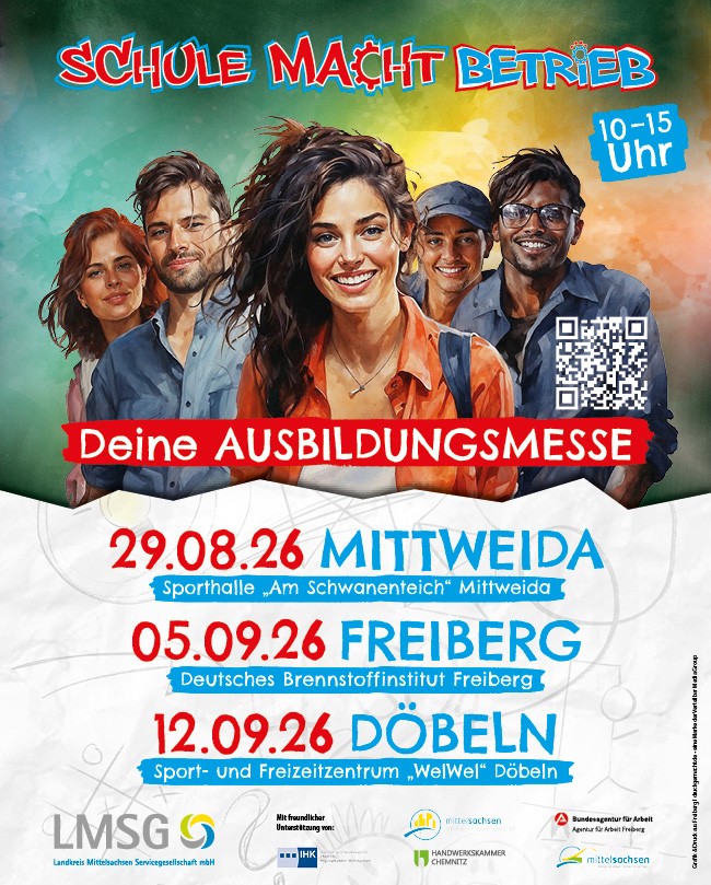 Veranstaltungshinweis auf "Schule macht Betrieb" Messe am 30.08.2025 in Freiberg
